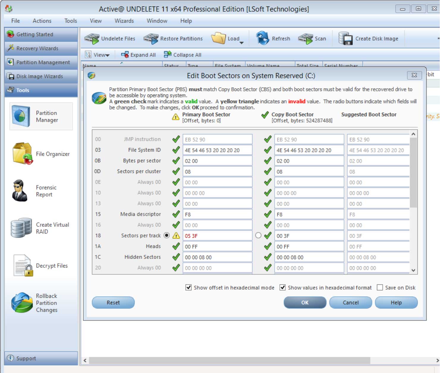 Green checkmarks mean that the sectors are in perfect condition. Active@ Boot Disk