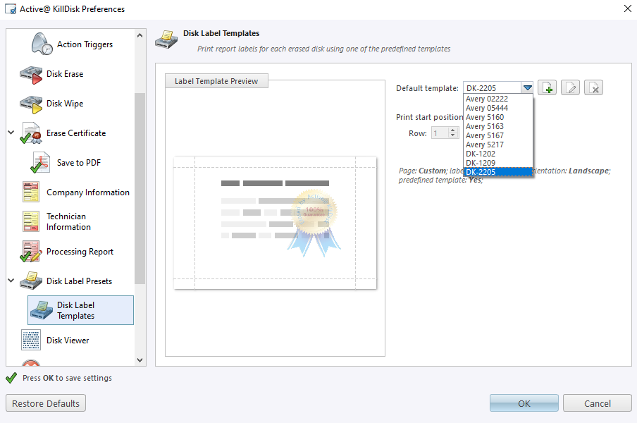 Disk label templates