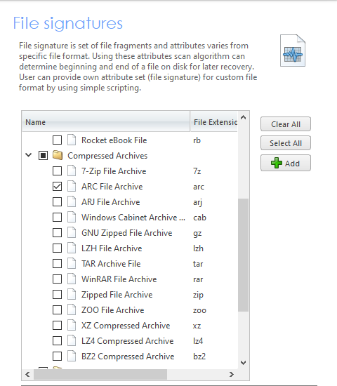 Active@ UNDELETE's File Signatures. ARC