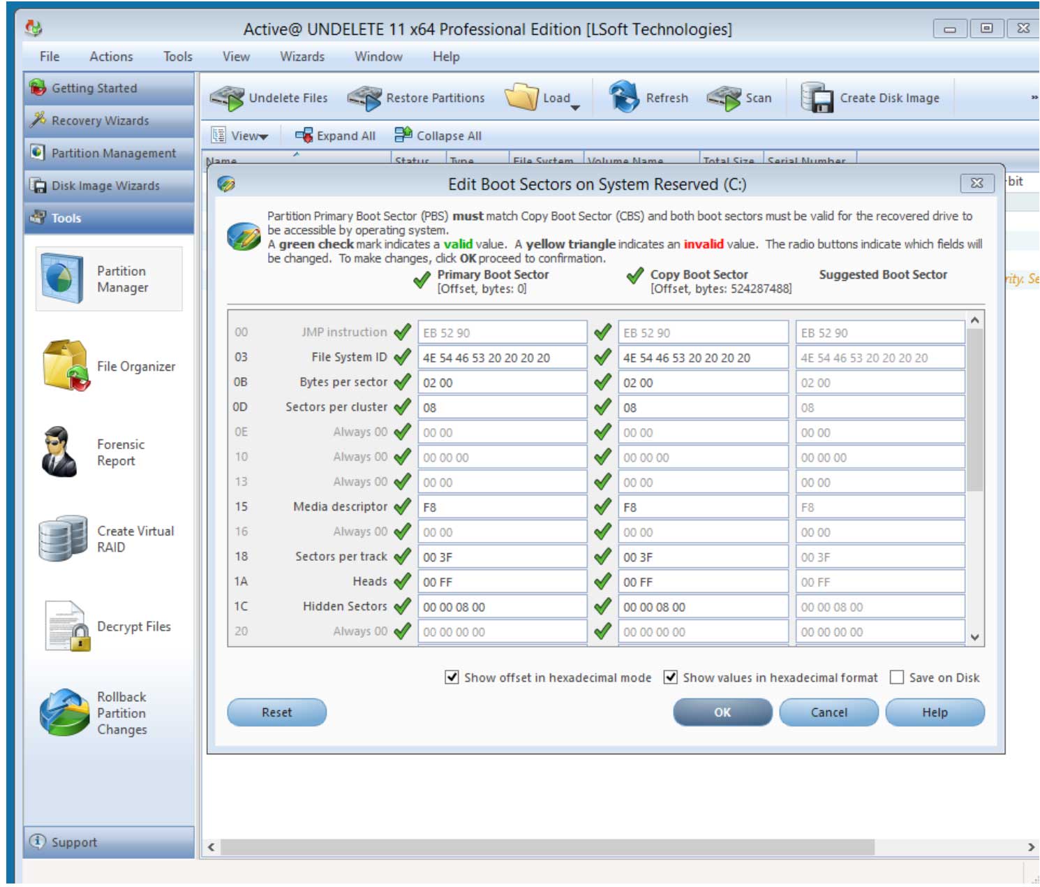 Green checkmarks mean that the sectors are in perfect condition. Active@ Boot Disk