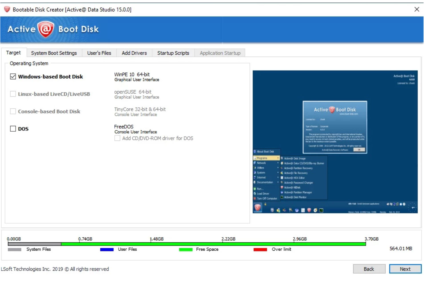 You can add your custom files, scripts or drivers - Active@ Boot Disk