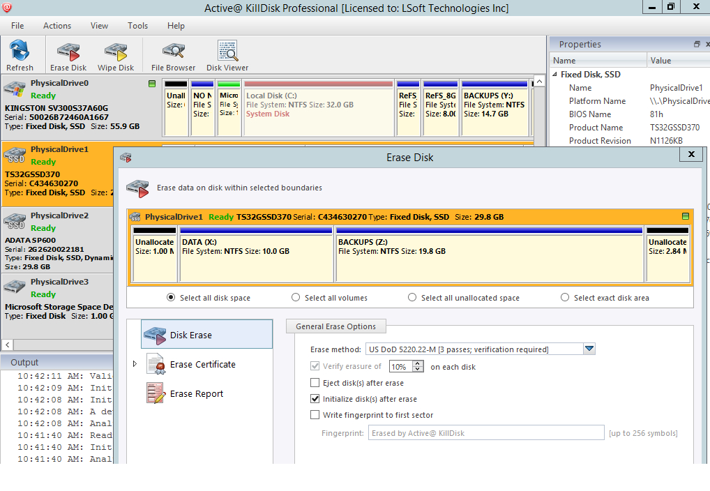 Erase Reporting / Certificates