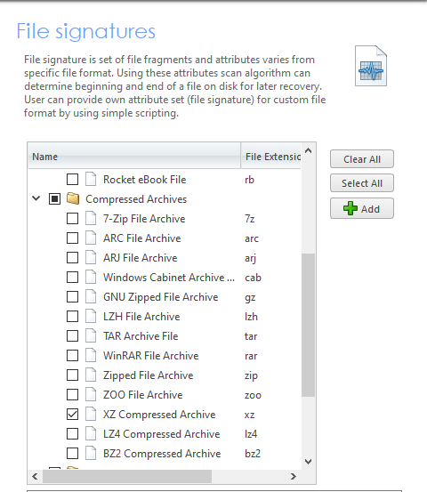 Active UNDELETE Automatic Recovery of Compressed Archives with File Signatures. XZ