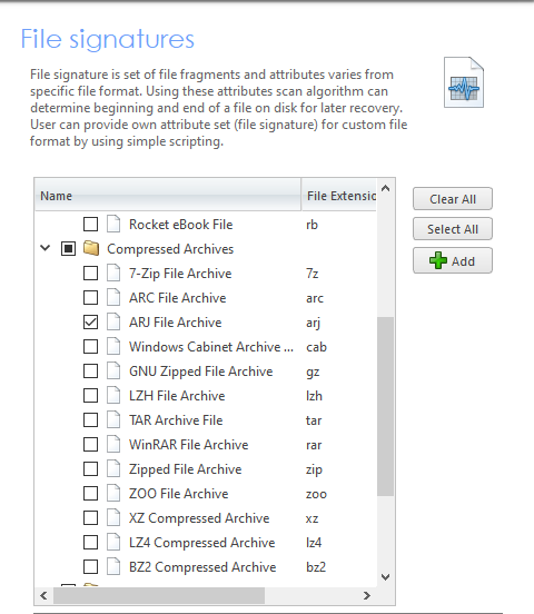 Active UNDELETE Automatic Recovery of Compressed Archives with File Signatures. ARJ